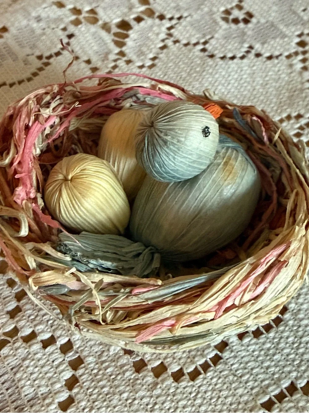 Vintage Raffia Bird Nest Trinket Shelf|Curio Shelf Miniature Small Collectible